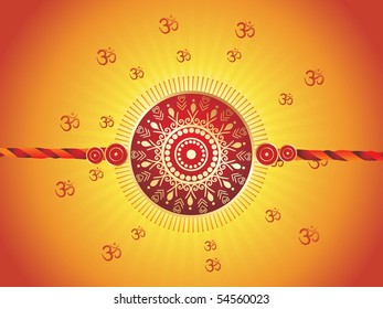 abstract yellow om background with isolated rakhi