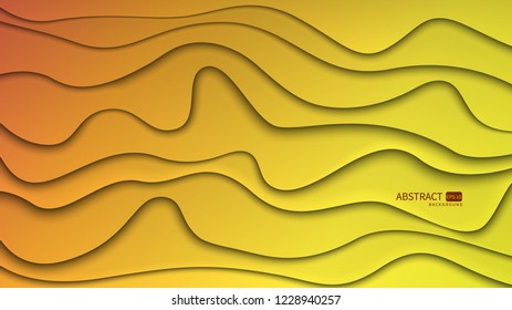 Abstract yellow orange background. The effect of cut paper. Horizontal waves. Vector illustration.