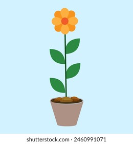 Abstract Yellow Orange Flower Potted Green Plant Icon