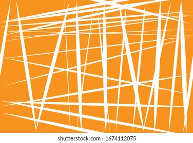 Abstract yellow, orange geometric art with random, chaotic lines. Straight crossing, intersecting lines texture, stripes pattern