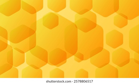 ABSTRACT YELLOW ORANGE GRADIENT BACKGROUND DESIGN WITH HEXAGON GEOMETRIC SHAPES VECTOR TEMPLATE GOOD FOR MODERN BUSINESS PRESENTATION, POSTER, COVER DESIGN 