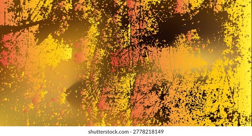 Abstract Yellow Orange Grunge Texture Background With Distressed Paint Splatter And Worn Vintage Surface