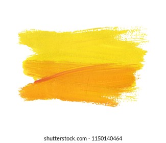 Abstract yellow orange hand painted textured ink brush background. Isolated strokes with dry rough edges.