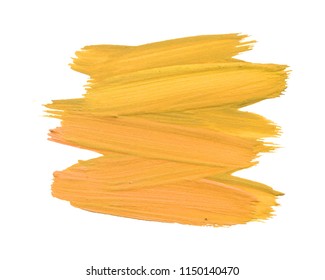 Abstract yellow orange hand painted textured ink brush background. Isolated strokes with dry rough edges.