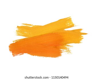 Abstract yellow orange hand painted textured ink brush background. Isolated strokes with dry rough edges.
