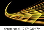 Abstract yellow orange high speed arrows light effect technology futuristic dynamic motion on black design for banner poster background concept vector illustration.