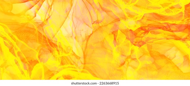Abstrakter, gelber und orangefarbener Vektorgrafik-Hintergrund für Cover-Design, Karte, Flyer, Poster und Design-Interieur. Feuer. Flammen. Fluid Art. Moderne Aquarellgrafik.