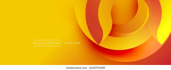 Abstract yellow, orange layers create dynamic flowing design. Smooth gradients suggest movement, warmth, modern aesthetic.