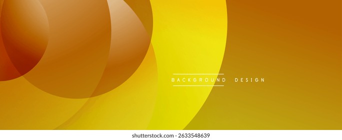 Abstract yellow, orange layers create modern background. Gradient shapes overlap, forming dynamic visual composition. Simple text reads background design.