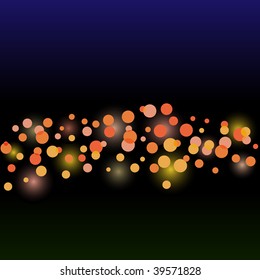 Abstract yellow, orange night lights vector background.