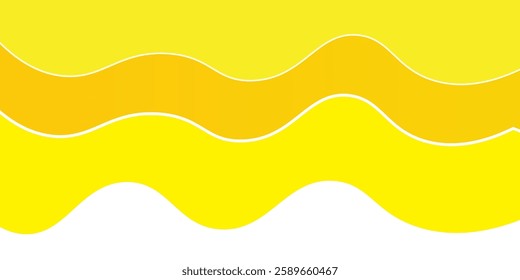 Abstract yellow orange paper cut wavy shapes layers on white background. Vector background with yellow honey or melting caramel syrup.