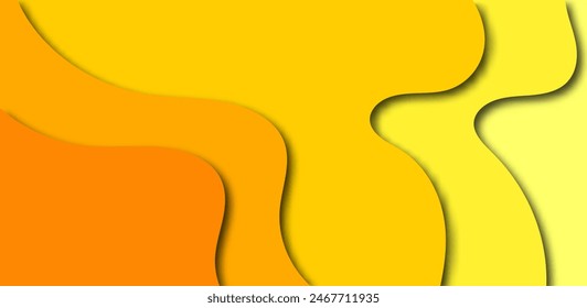 Abstract yellow and orange paper texture background. Minimal paper cut style composition with layers of geometric shapes and lines in green tones. View from above.