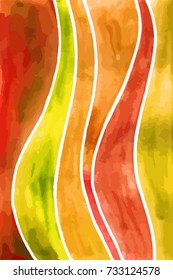 Abstract yellow, orange and red waves vector watercolor painting. Art texture background, vertical format.