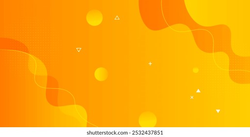 Abstrato ondas amarelas e laranja com um fundo geométrico. Design moderno com cores de gradiente e formas fluidas, perfeito para apresentações, sites, banners, papéis de parede, brochuras e cartazes.