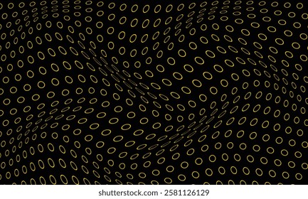 abstract yellow outline dot wave pattern on dark suitable for background.
