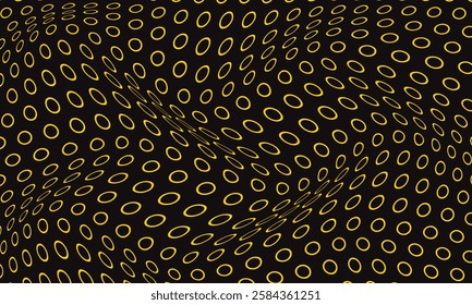 abstract yellow outline dot wave pattern on dark can be used background.