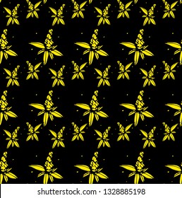 Abstract yellow outline floral pattern, on black background, stock vector illustration for design and decor, prints, fabrics, wrapping paper
