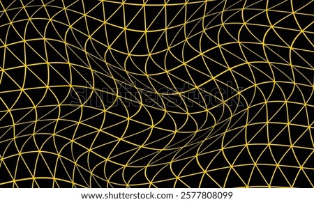 abstract yellow outline triangle wave pattern on dark suitable for background.