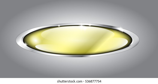 Abstract yellow oval background in a silver frame, with space for your text. Can be used as buttons, banners, etc. Vector illustration. The grey background is on a separate layer.