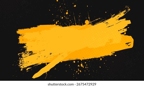 Abstract yellow paint brush stroke on dark background vector.