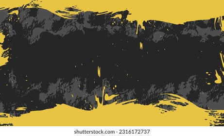 Abstract Yellow Paint Grunge Texture Frame In Black Background