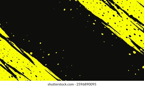 Abstract Yellow Paint Splatter on Black Background for Artistic Design, suitable for modern design or energetic visual concepts