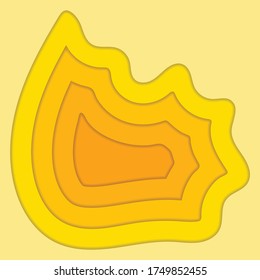 Abstract yellow paper cut background with simple shapes. Modern vector illustration for concept design. Realistic 3d layered smooth bending objects.