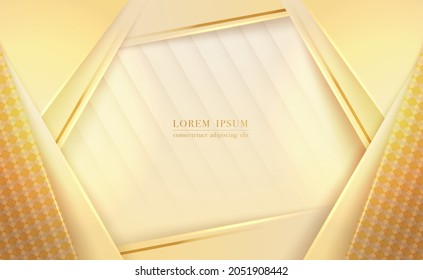 Abstract yellow paper layers and golden line geometric background. Vector illustration