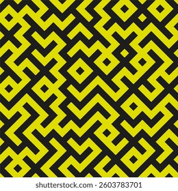 Abstract yellow pattern. Geometric maze texture. Bold black contrast. Optical illusion design.