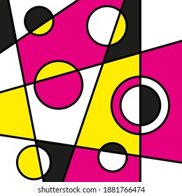 Abstract yellow, pink, black and white geometric pattern. Vector artistic illustration.
