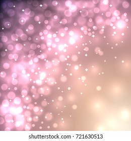 Abstract yellow and pink Christmas bokeh vector background. Wintertime backdrop.