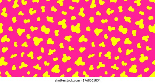 Abstract yellow and pink dotted seamless pattern. Neon colored hand-drawn spots background. Repeating vector backdrop.