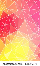 Abstract yellow and pink geometric background consisting of colored triangles and light mesh. Low poly vertical pattern.