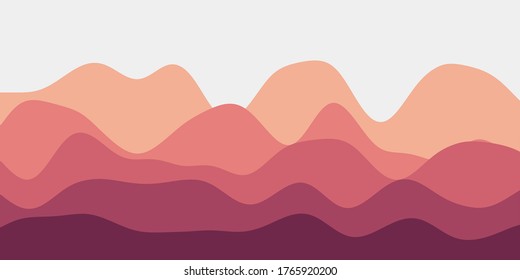 Abstract yellow pink hills background. Colorful waves charming vector illustration.