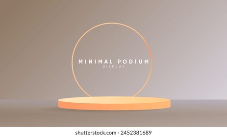 Podio amarillo Abstractas, fondo marrón, podio mínimo y fondo carmesí, podio 3d para la presentación, escenario para la vitrina, ilustración Vector 3d EPS 10