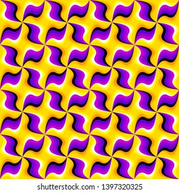 Abstract yellow and purple background. Spin illusion. Seamless pattern.