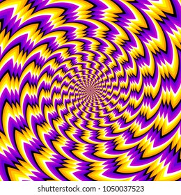 Abstract yellow and purple background with spirals. Spin illusion.