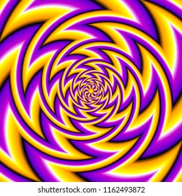 Abstract yellow and purple background with spirals. Spin illusion.