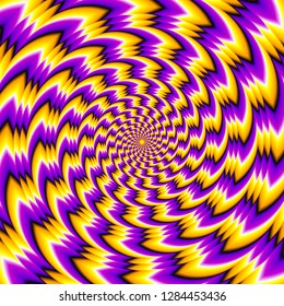 Abstract yellow and purple background with spirals. Spin illusion.
