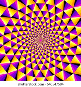 Abstract yellow and purple background from triangles. Spin illusion.