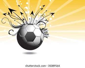 abstract yellow rays background with grungy football with artistic design and arrowhead