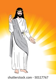 abstract yellow rays background with jesus christ