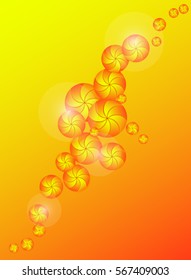 Abstract yellow and red circles, bubbles of various sizes