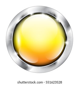 Abstract yellow round background in a silver frame, with space for your text. Vector illustration.