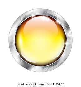 Abstract yellow round background with a silver frame, with space for your text. Vector illustration.