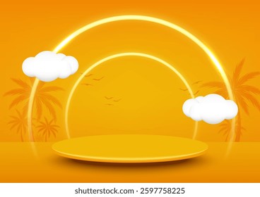 Abstract yellow scene background. Summer concept design for product show. Vector illustration.