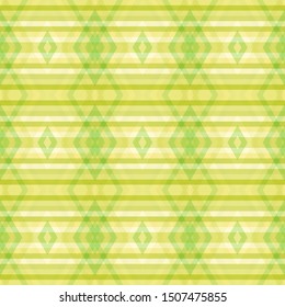 Abstract yellow seamless background with green geometric ornament. Vector graphic pattern
