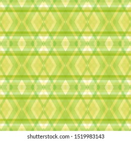 Abstract yellow seamless background with green geometrical ornament. Vector graphic pattern