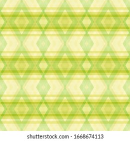 Abstract yellow seamless background with green geometric ornament. Vector graphic pattern