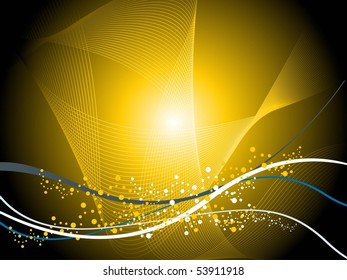 abstract yellow shiny wave background with white dots, curve lines